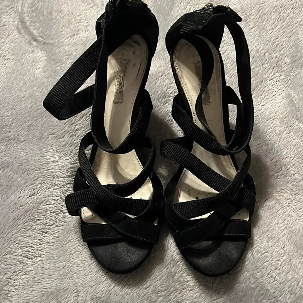 Geox Respira black strappy wedges